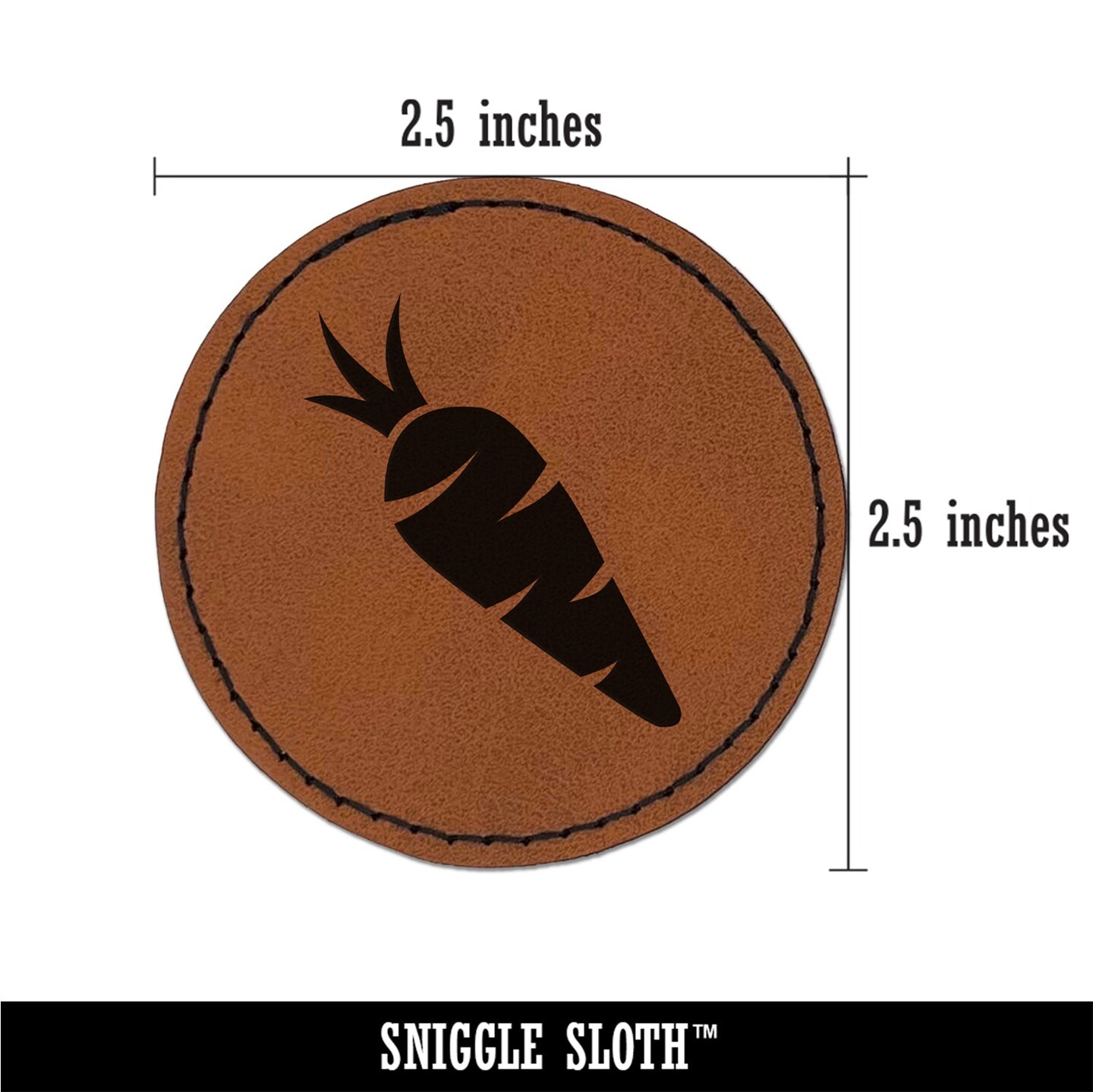 Carrot Vegetable Round Iron-On Engraved Faux Leather Patch Applique - 2.5&#x22;