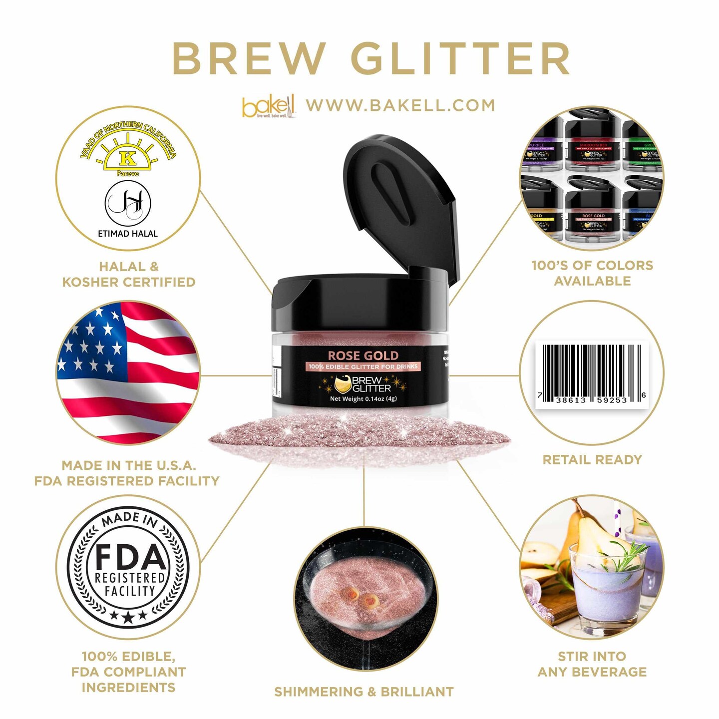 Rose Gold Edible Glitter Dust for Drinks | Brew Glitter