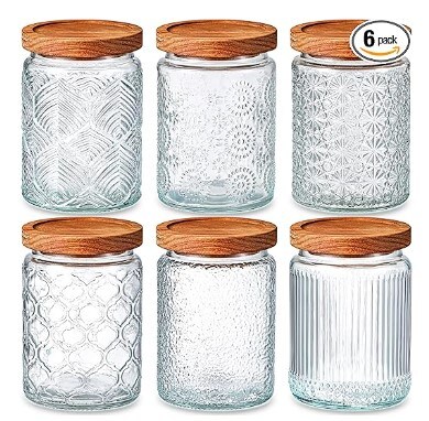Glass Airtight Jars with Wooden Lid and Handle