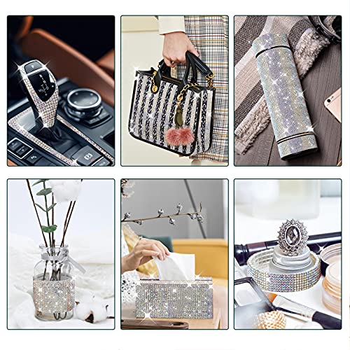 3 Rolls 6.6 Yards Self-Adhesive Crystal Rhinestone Diamond Ribbon - DIY Diamond Ribbon Stickers with 2 mm Rhinestones for Arts Crafts,Bling Ribbon Rolls for Vases,Car,Wedding Cake Decoration(AB Color)