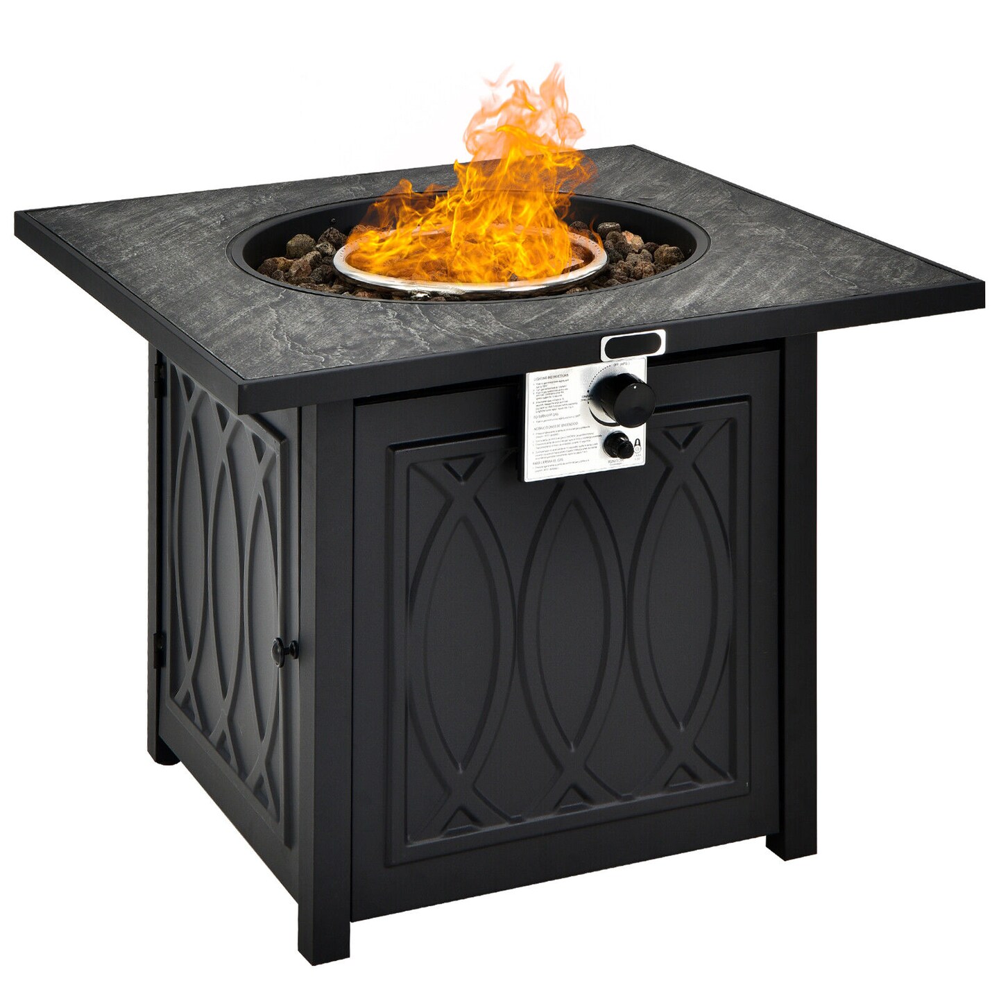 Black Square 32 Inch Gas Fire Pit Table 50,000 BTU with Lava Rocks