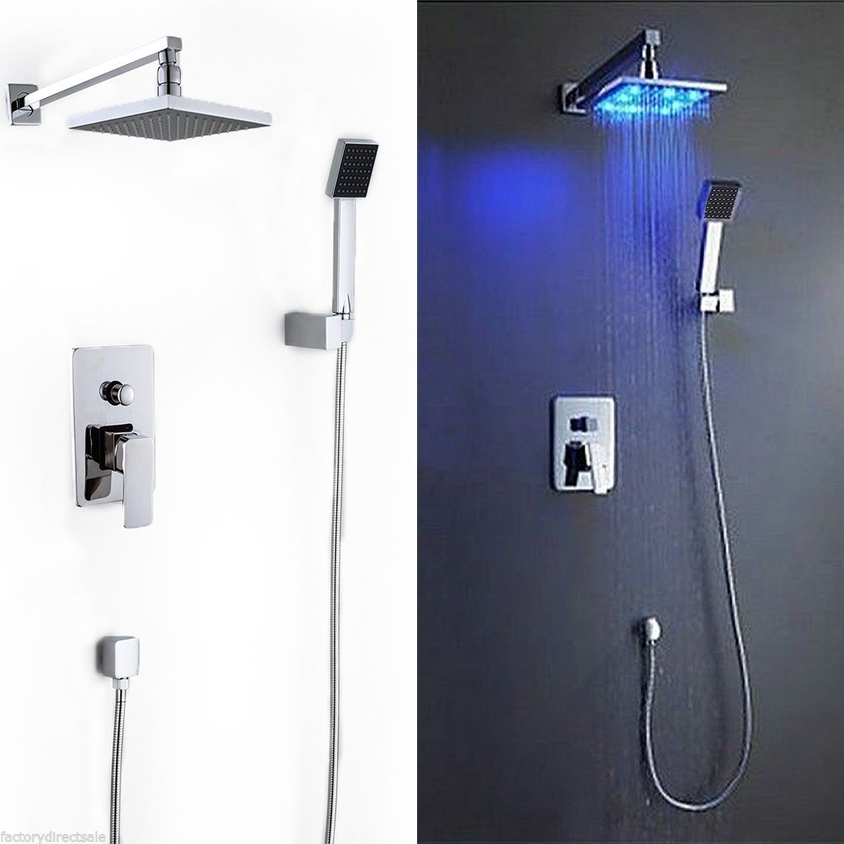 8&#x22; LED Rainfall Shower head Arm Control Valve Handspray Shower Faucet Set