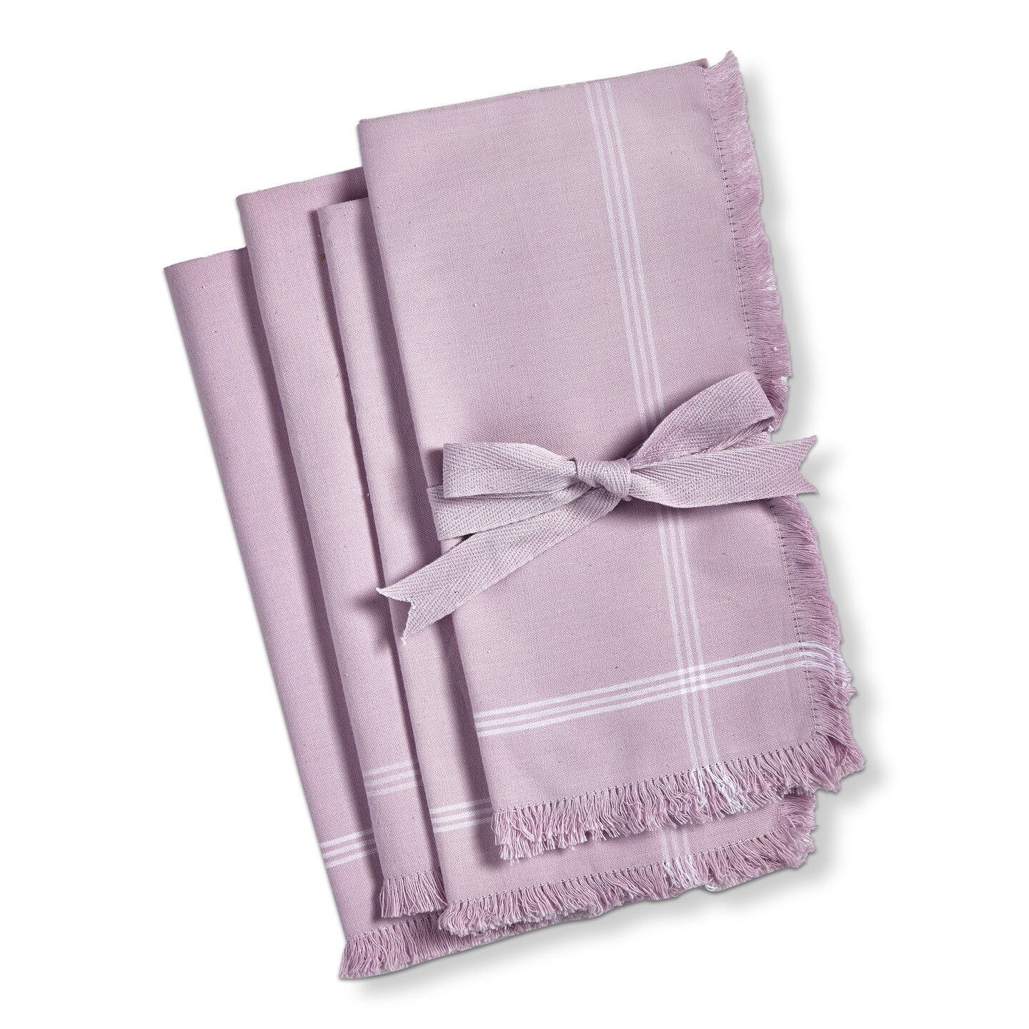 Solid Lilac with White Border Stripe Cotton Machine Washable Napkin Set of 4  Lilac