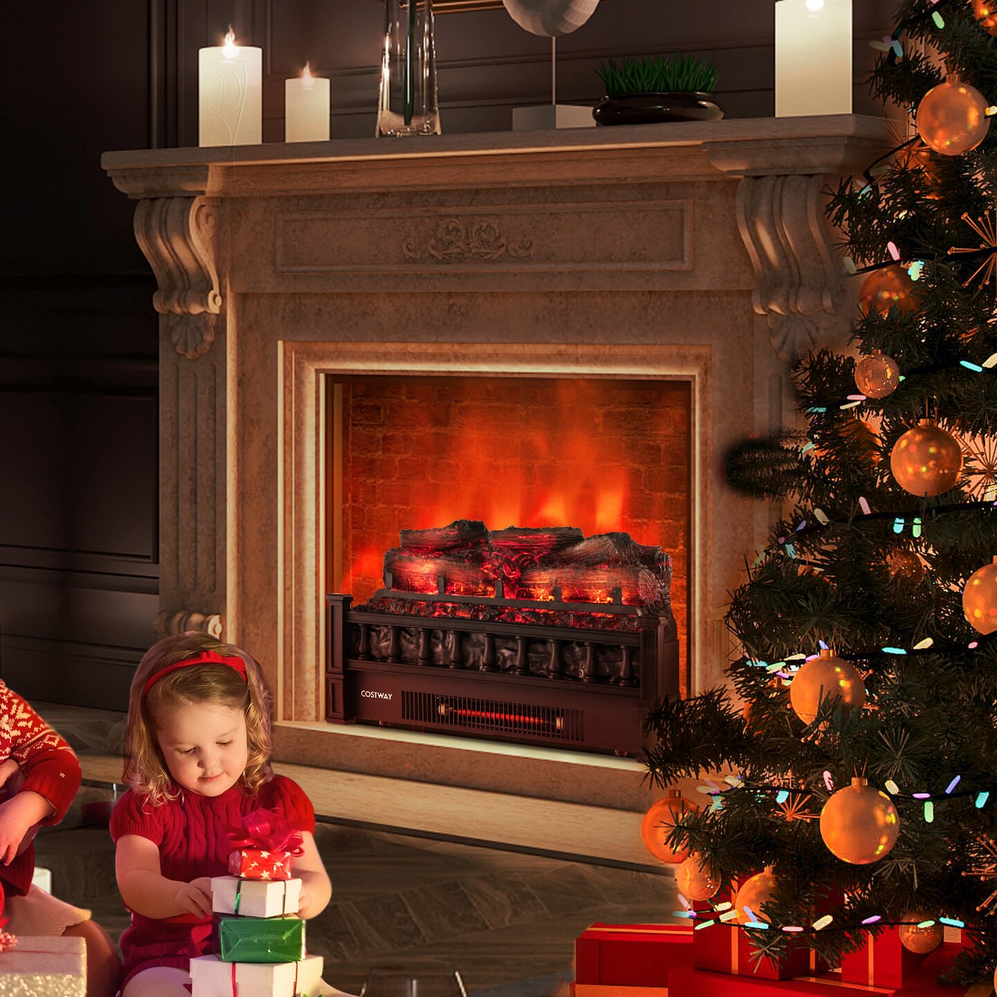 Electric Fireplace Heater with Realistic Ember Bed