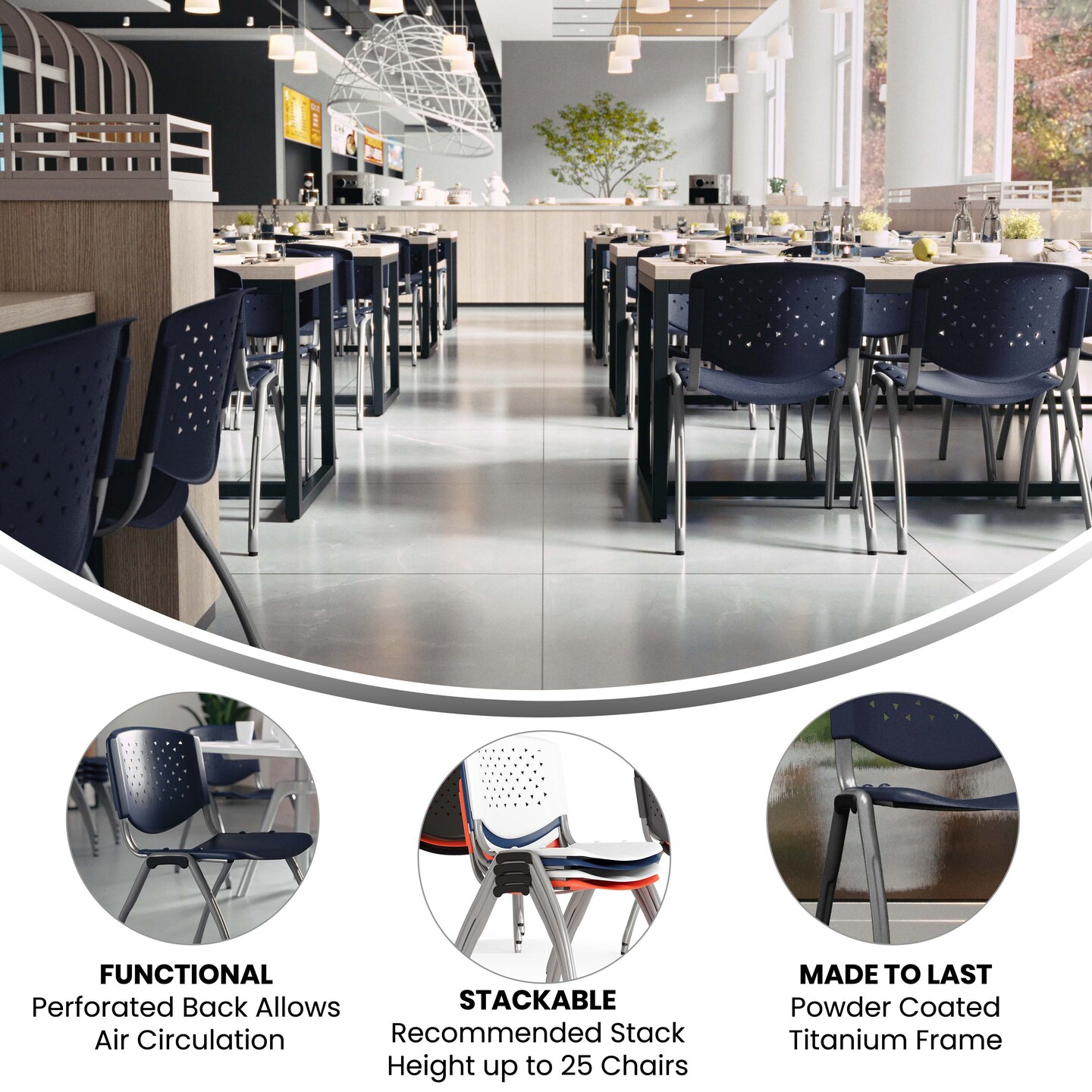 Emma and Oliver Home and Office Plastic Stack Chair with Perforated Back - Guest Chair