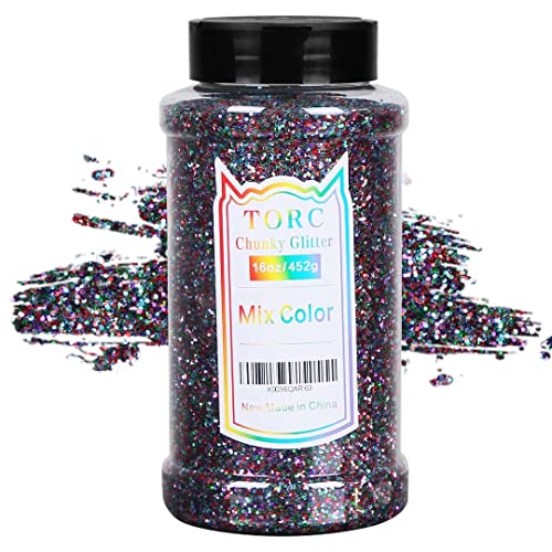 TORC Mix Colors Chunky Glitter 1 Pound 16 OZ Glitter for Resin Crafts Tumblers Cosmetic Makeup Nail Art Festival Decoration