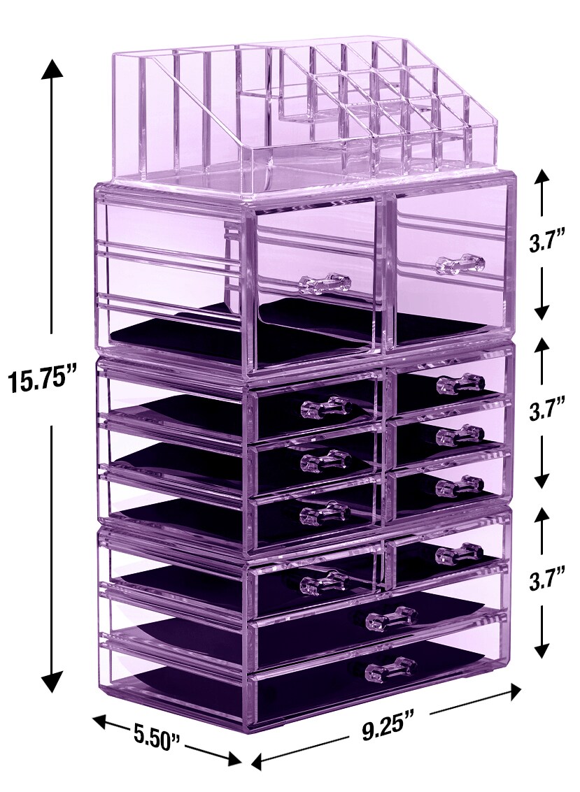 Sorbus X-Large Acrylic Makeup and Jewelry Organizer Case - 4 Piece Set (12 Drawers)