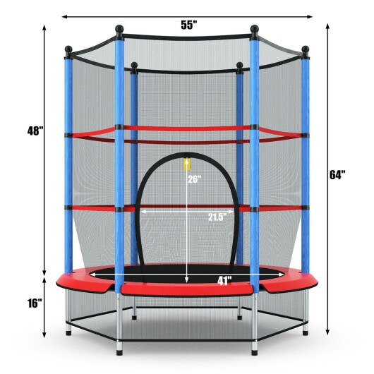 55&#x22; Kids Jumping Trampoline with Safety Pad Enclosure Combo