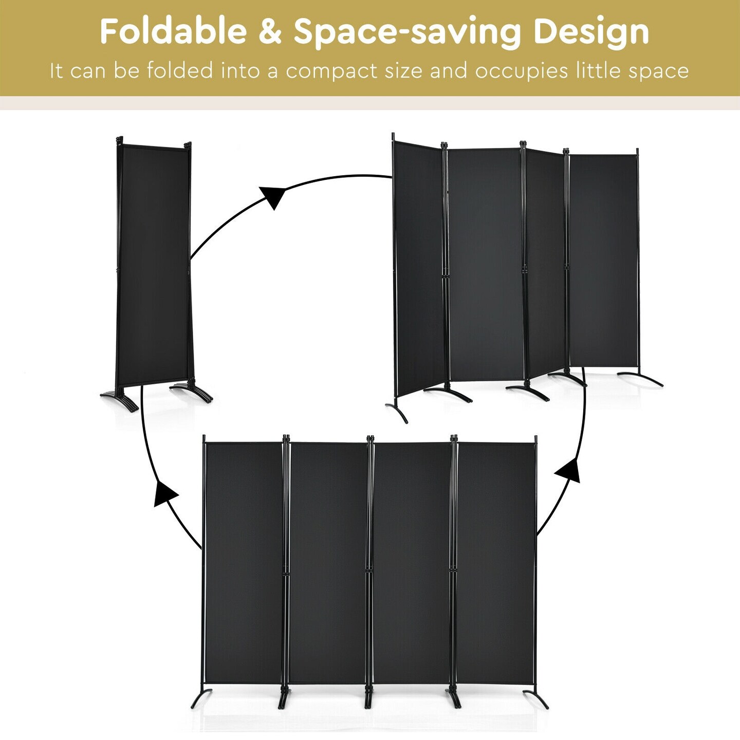 4-Panel Foldable Room Divider Privacy Screen with Steel Frame