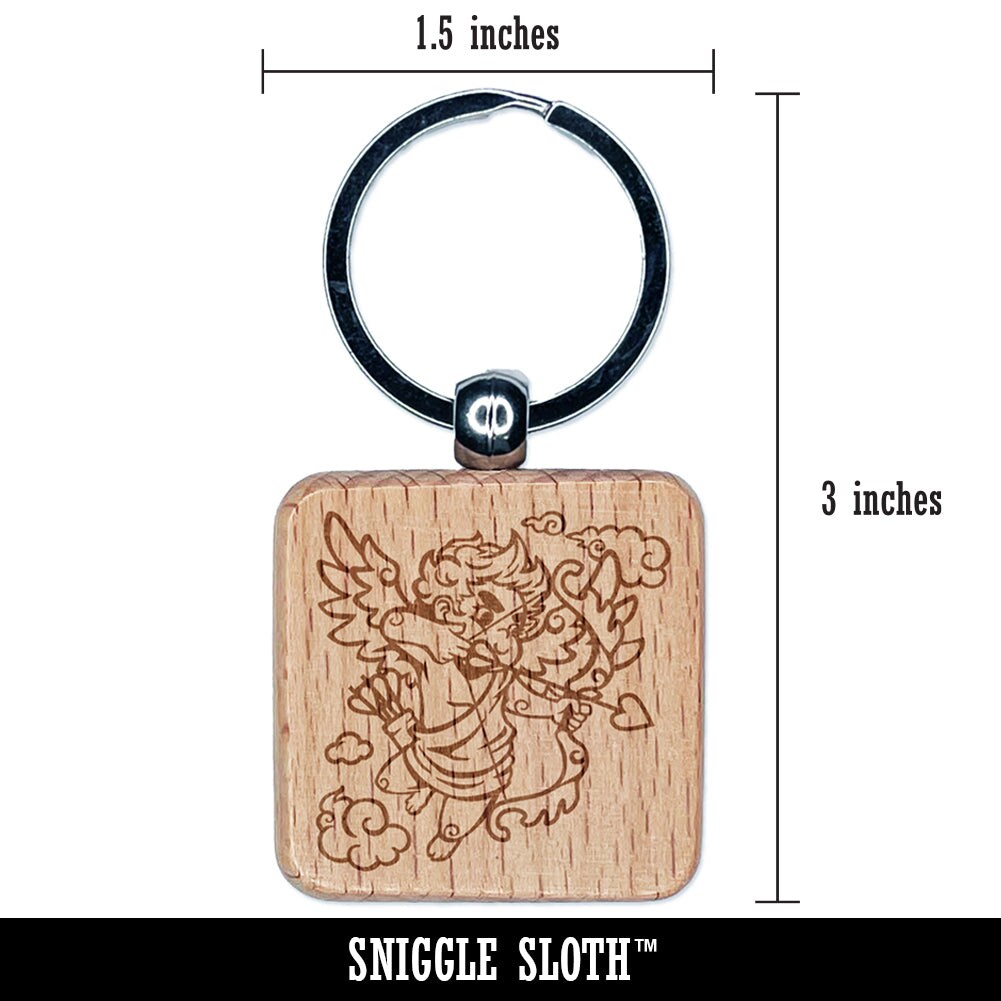 Cupid Shooting Love Arrow for Valentine&#x27;s Day Engraved Wood Square Keychain Tag Charm