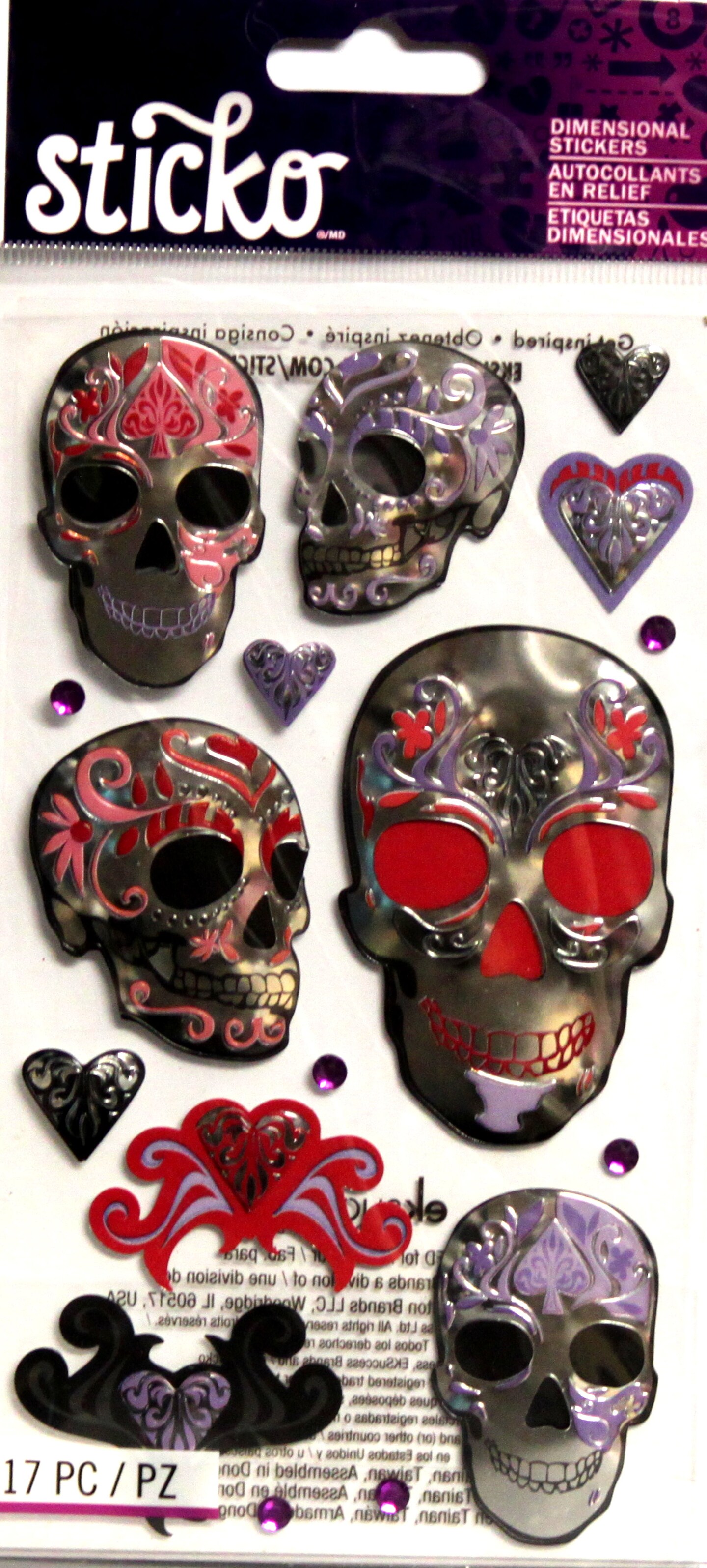 Sticko Scroll Skulls Dimensional Foiled Stickers