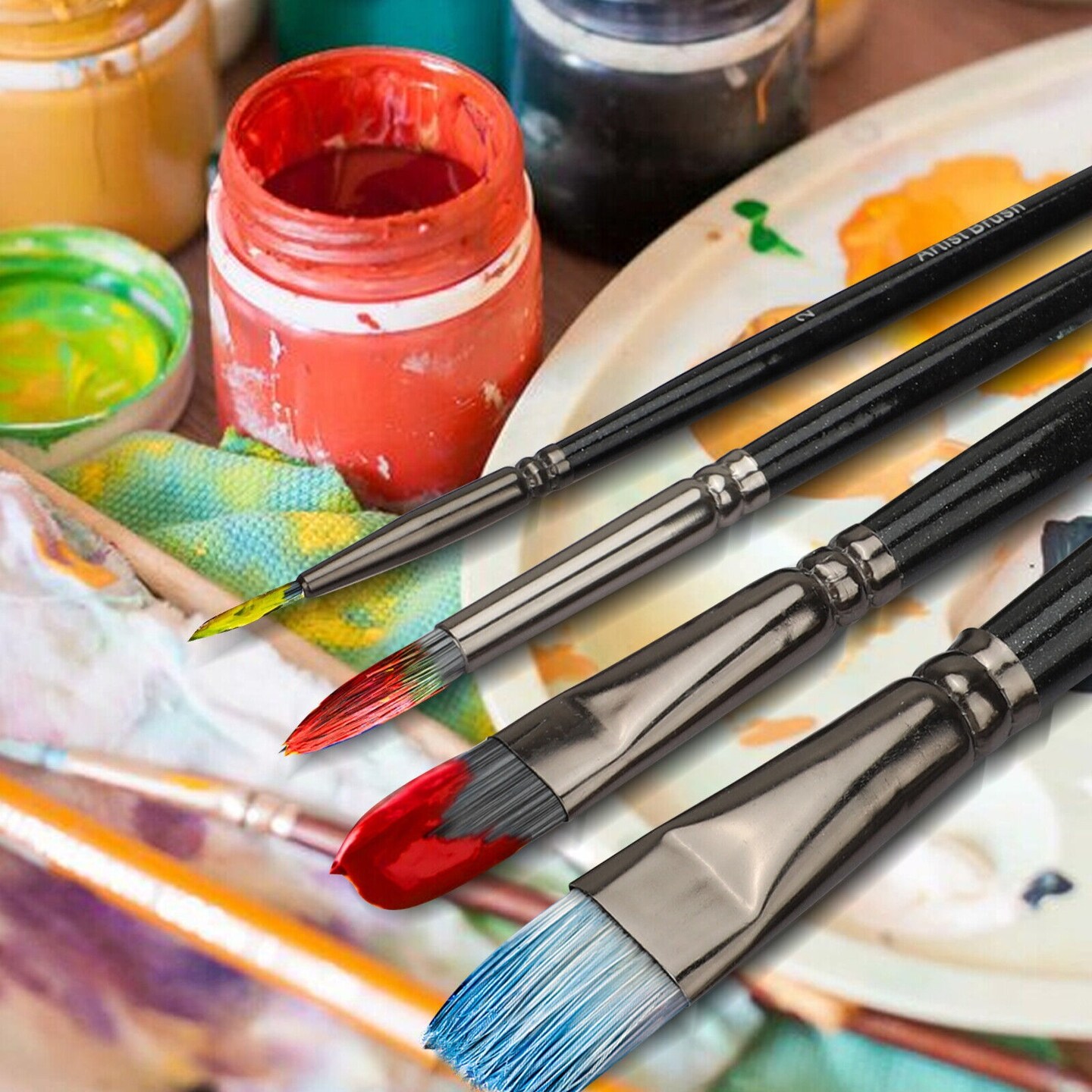 12Pcs Nylon Paint Brushes Set for Acrylic, Oil, Watercolor Artist Painting