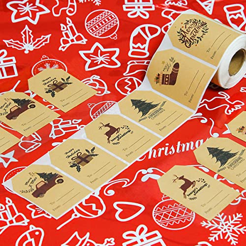 Trazzo Christmas Gift Tags Self Adhesive 300PCS Kraft Christmas Name Tags  for Gifts Festival Writable Label Wrapping Holiday Santa to from Gift Tag