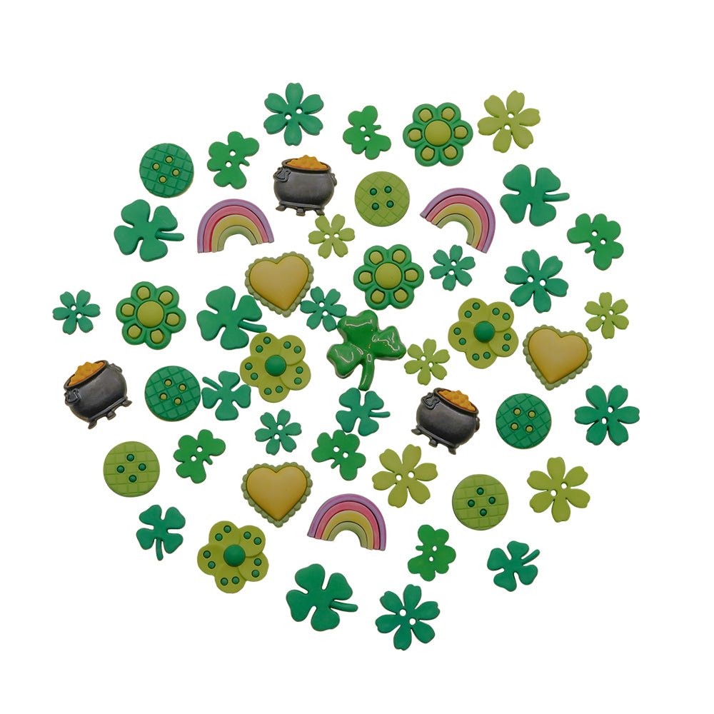Buttons Galore St. Patrick&#x27;s Day Buttons Galore 50 Piece Button Assortment &#x2013; 50 Novelty Buttons for Crafts &#x26; Sewing &#x2013; Shamrock, Rainbow, Pot of Gold, and Green Heart Designs