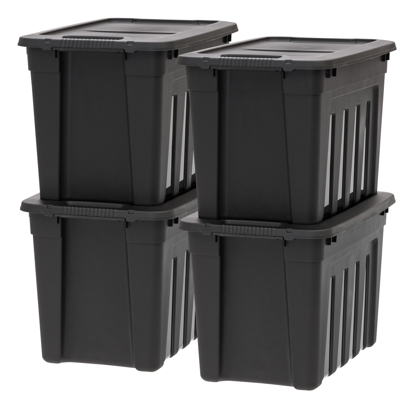 IRIS USA 4Pack Heavy Duty Storage Plastic Bin Tote Container with Easy-Grip Handles, Durable, Black
