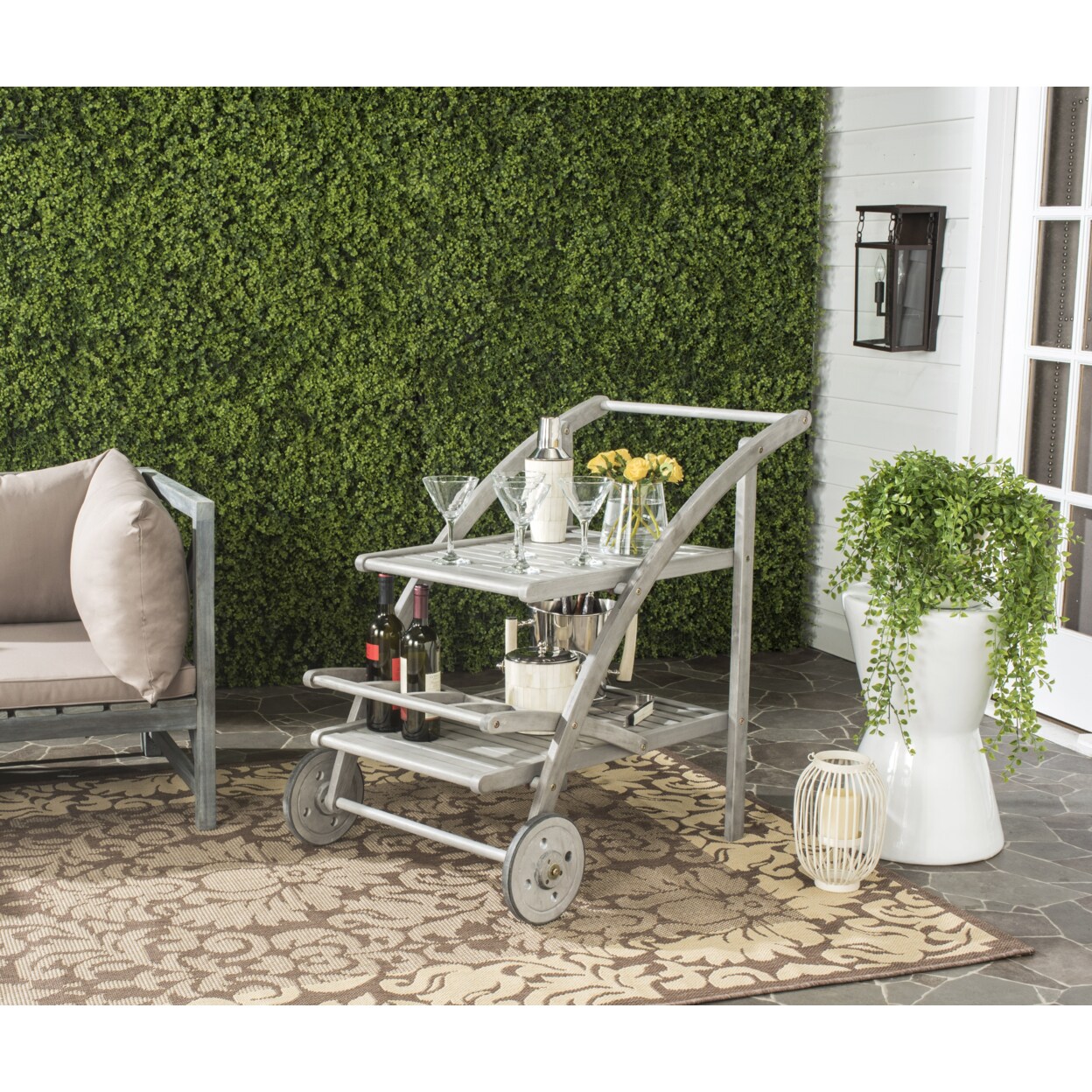 Safavieh   Outdoor Collection Lodi Tea Cart Grey Wash/Beige