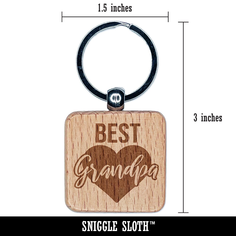 Best Grandpa in Heart Grandparent&#x27;s Day Engraved Wood Square Keychain Tag Charm