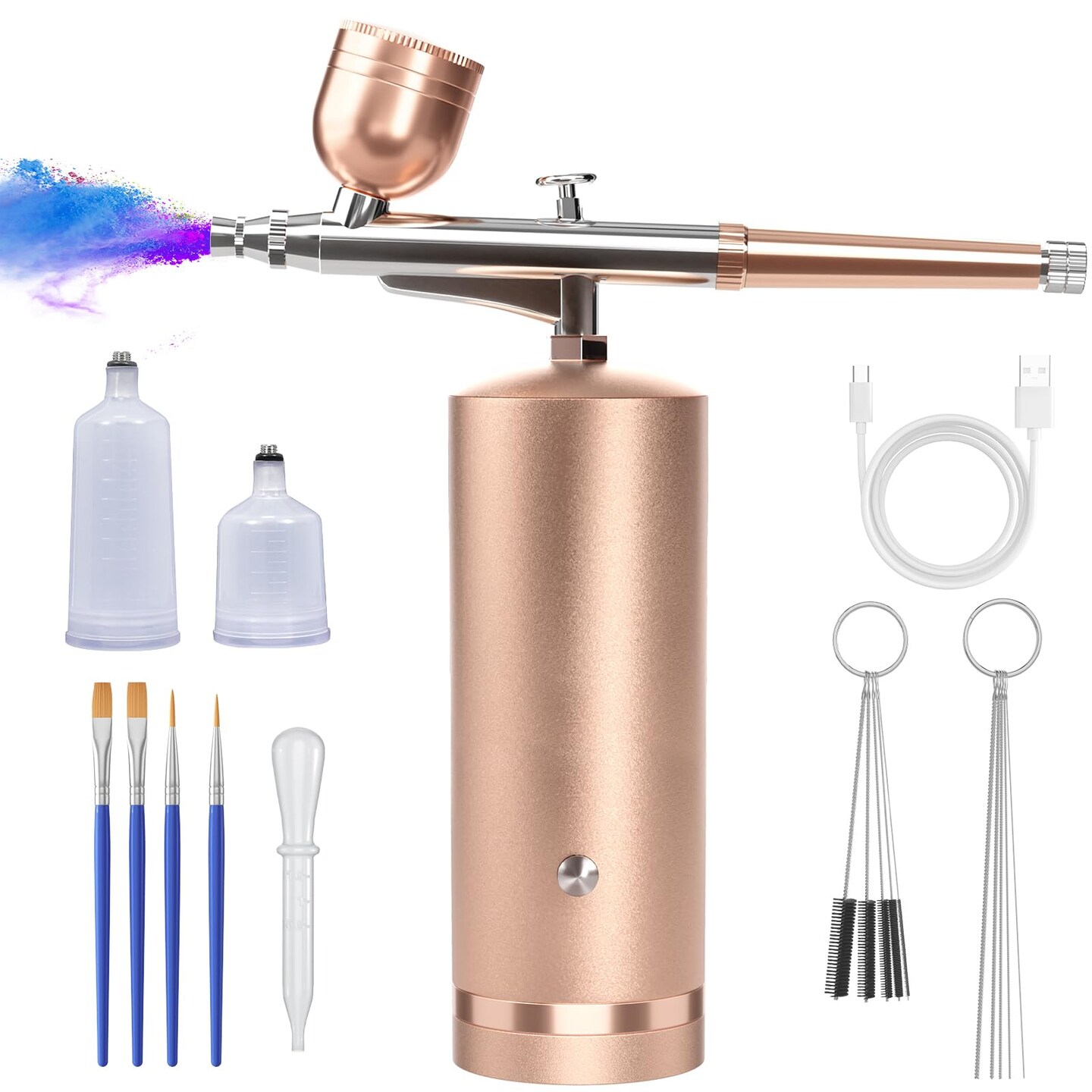 48PSI Airbrush Kit With Compressor - Rechargeable Cordless Non-Clogging High-Pressure Air Brush Set with 0.3mm Nozzle and Cleaning Brush Set for Nail Art, Makeup, Painting, Cake Decor