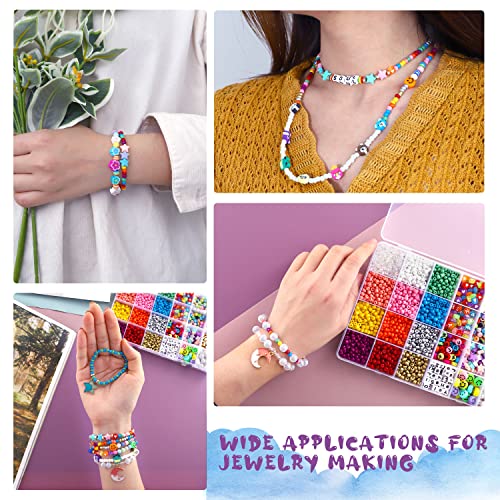 2989 Pieces 4mm Seed Beads for Bracelets Making, Colorful Candy Beads Kids Cute Polymer Letter Spacer Smiley Face Beads Hair Beads for Kids Crafts Pearl Rainbow Bead Girls Jewelry DIY Making Beading Kit