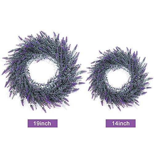 18 inches Lavender Wreaths for Front Door, Artificial Farmhouse Wreaths for Wall Window Party Wedding Decor Indoor Outdoor Spring Summer Fall Decoration for Home