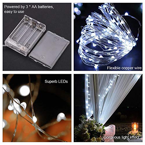 Ariceleo Led Fairy Lights Battery Operated, 1 Pack Mini Battery Powered Copper Wire Starry Fairy Lights for Bedroom, Christmas, Parties, Wedding, Centerpiece, Decoration (5m/16ft Cool White)