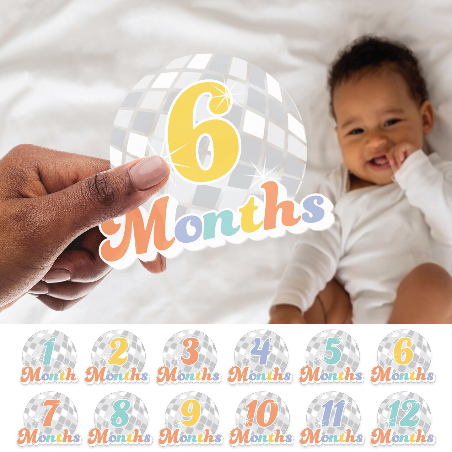 Big Dot of Happiness Disco Ball - Groovy Hippie Baby Monthly Cards - Shaped Acrylic Milestone Markers - Set of 12