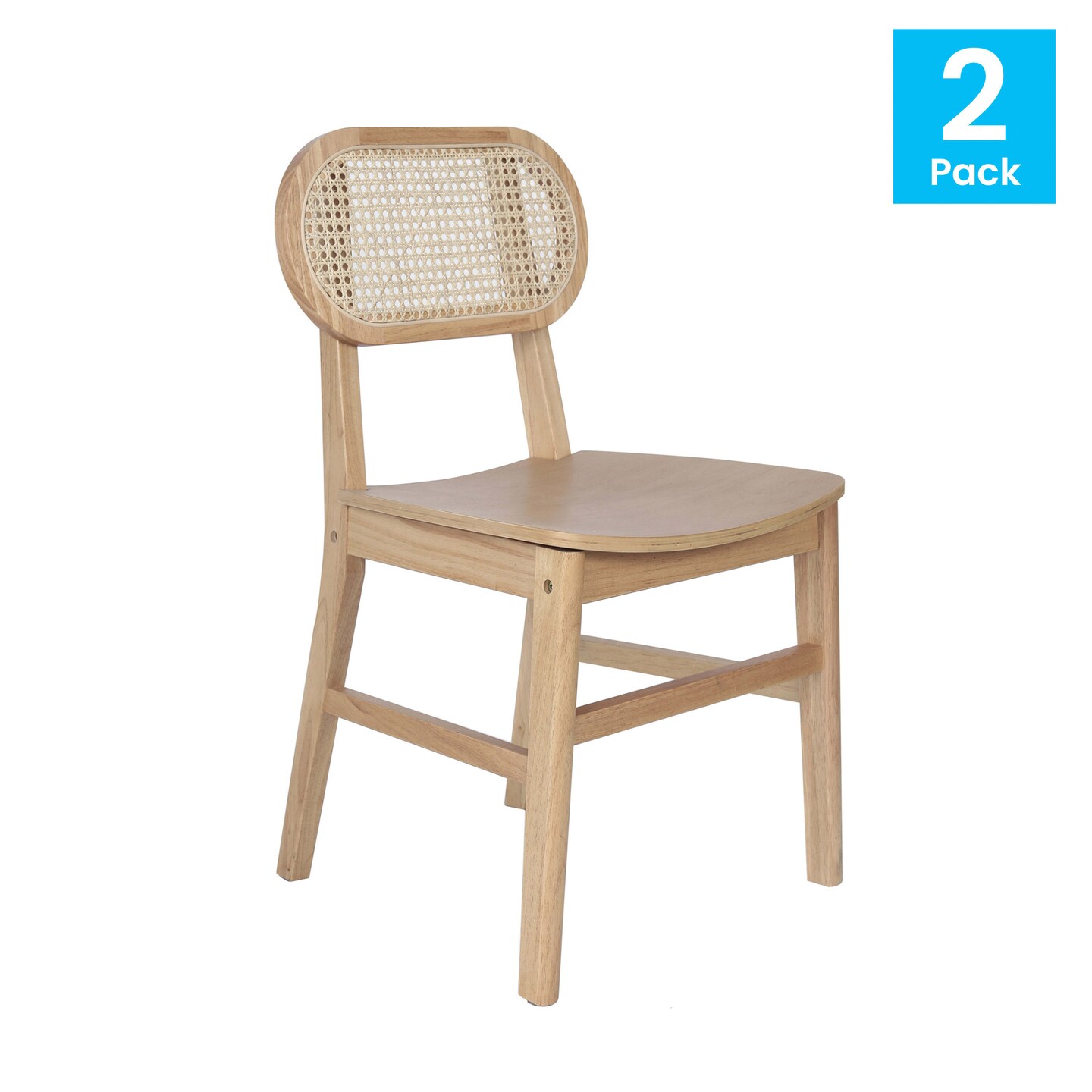 Merrick Lane Analise Set of 2 Cane Rattan Dining Chairs with Solid Wood Frames