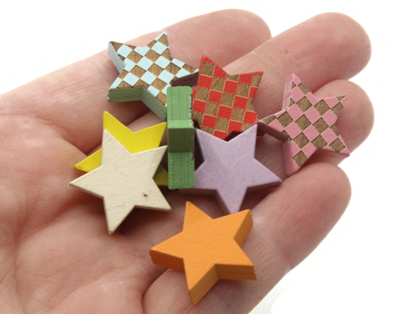 17 20mm Mixed Color Wood Checkerboard Star Cabochons
