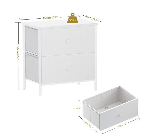 White Nightstand with 2 Drawers for Bedroom, Modern Small Nightstand with Fabric Drawers End Table
