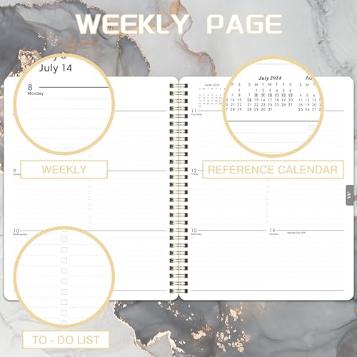 Planner 2024 - Jan.2024 - Dec.2024, 2024 Planner, Planner 2024, 2024 Planner Weekly &#x26; Monthly with Tabs, 8&#x22; x 10&#x22;, Flexible Cover, Thick Paper, Twin-Wire Binding, Daily Organizer - Black Waterink