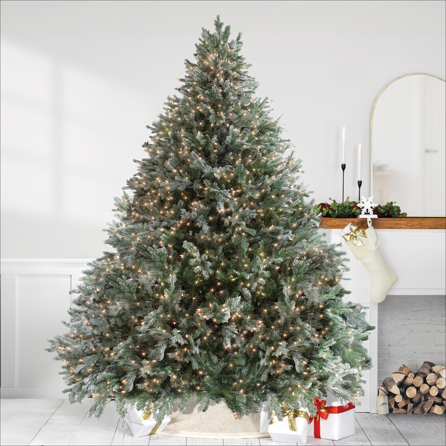 Northlight Real Touch™️ Pre-Lit Full Flocked Jasper Balsam Fir Artificial Christmas Tree - 9' - Clear Lights