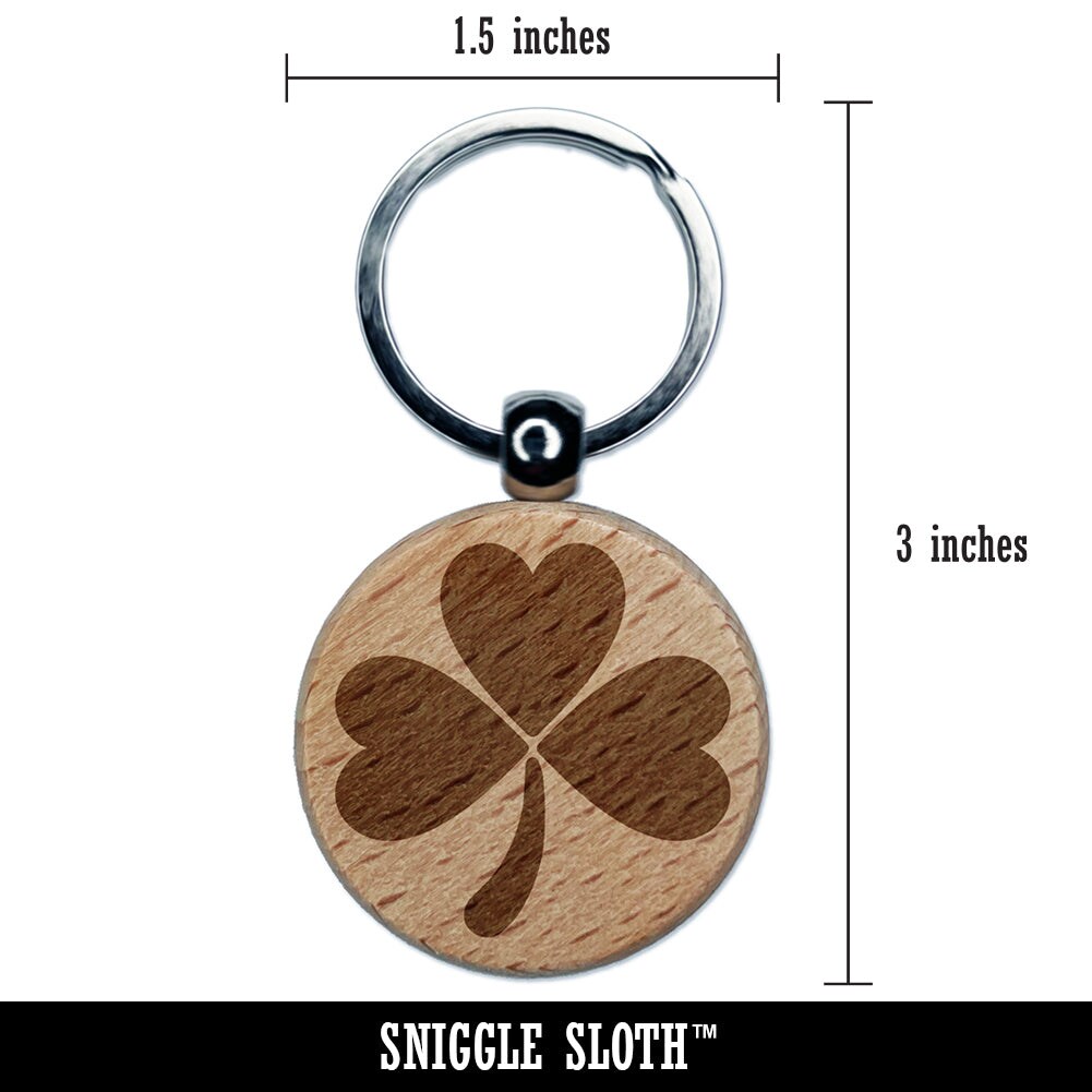 Three Leaf Clover Shamrock Engraved Wood Round Keychain Tag Charm