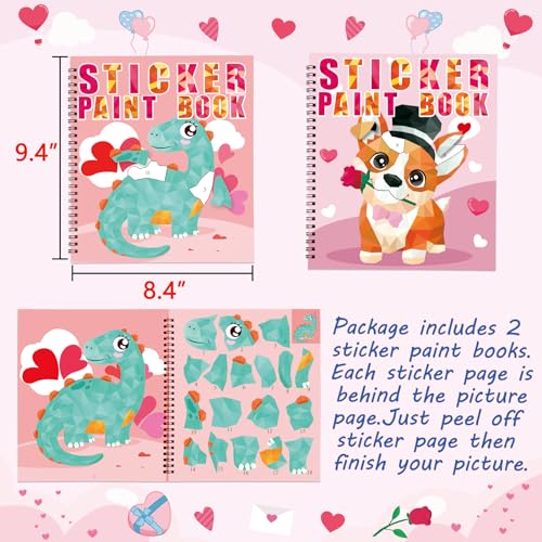 90shine 2PCS Valentine's Day Gifts for Kids Sticker Books - Valentines  Crafts Ages 4-8 Create 22 Pictures