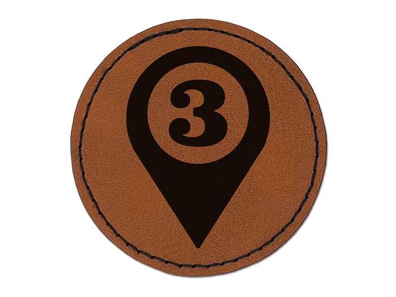 Map Location 3 Marker Round Iron-On Engraved Faux Leather Patch Applique - 2.5&#x22;