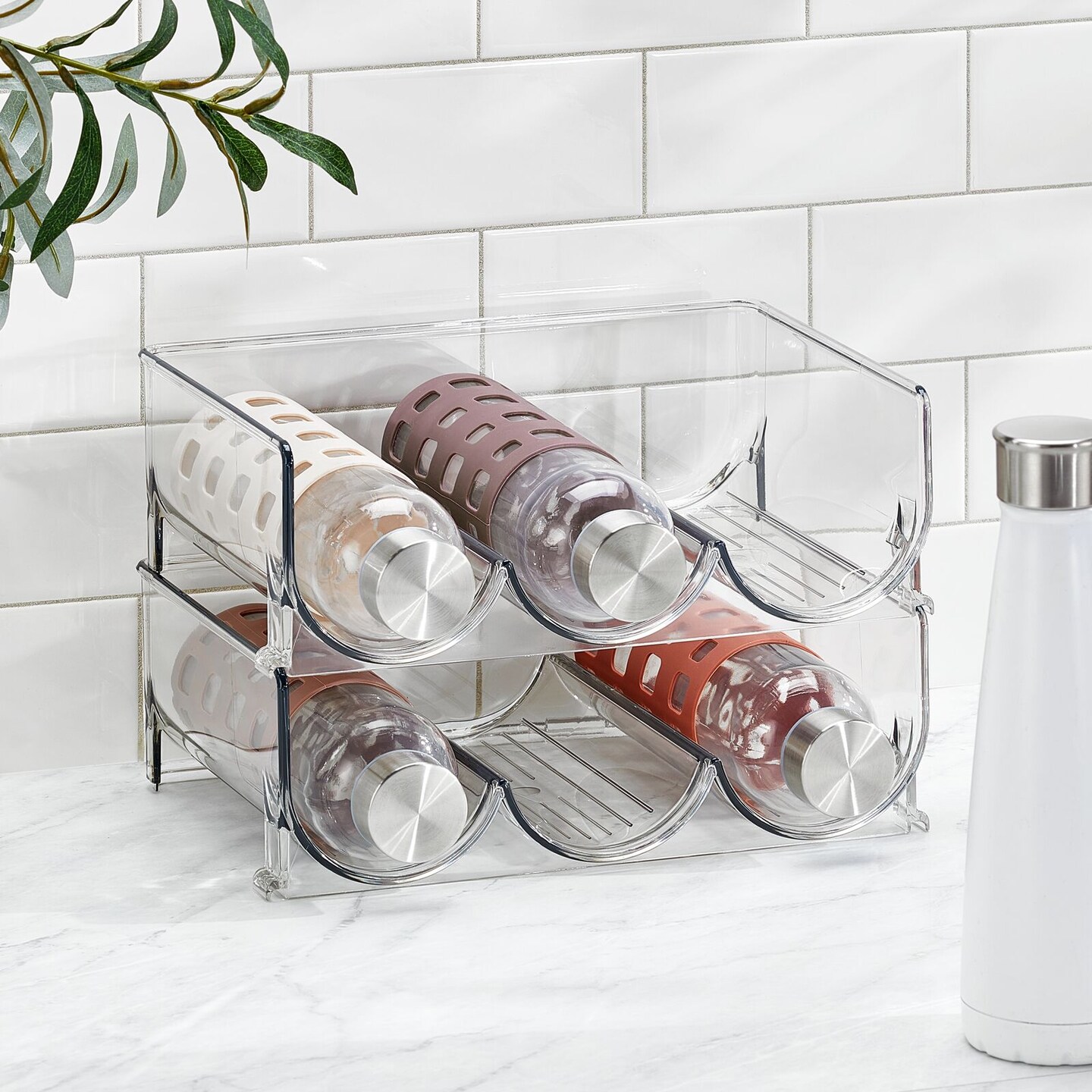 mDesign Plastic Free-Standing Stackable Water Bottle Storage Rack