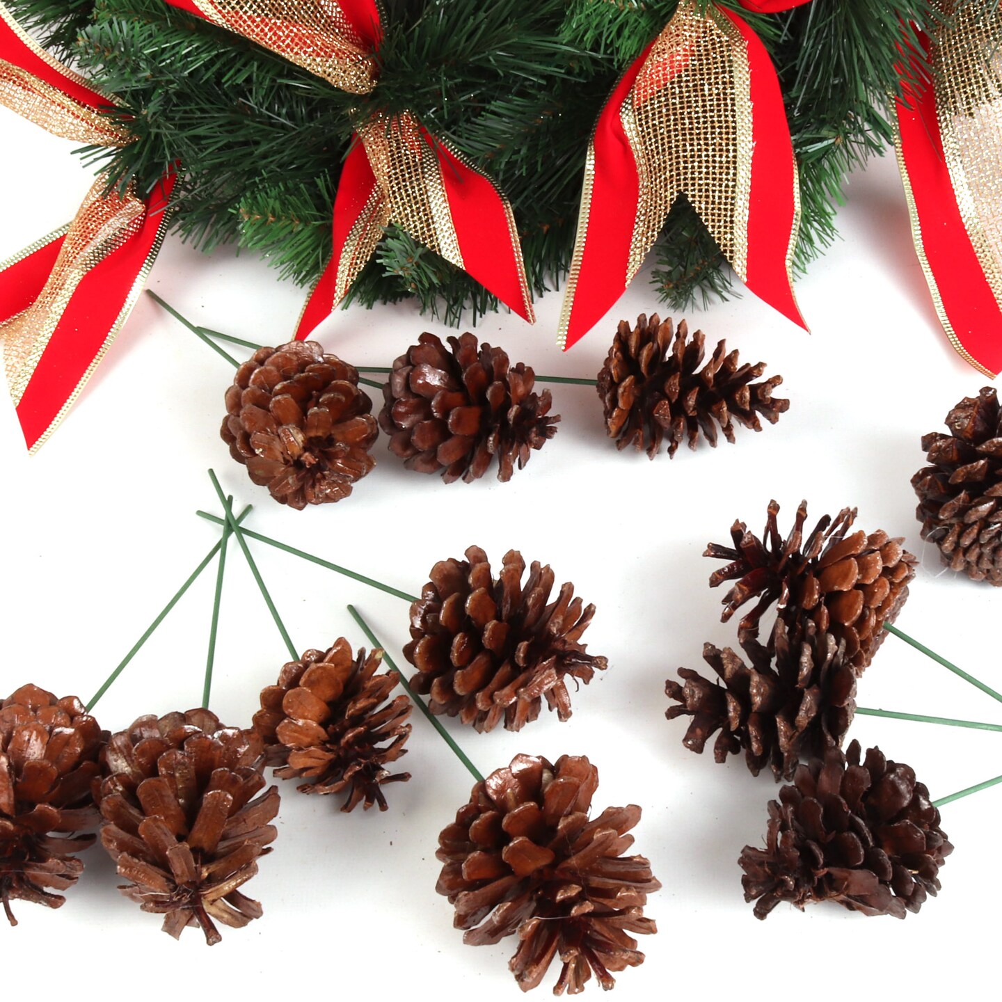 Natural Lacquered Brown Pine Cone Picks for Holiday Decor and Crafting, Set of 12, Floral Home by Artificial Flowers