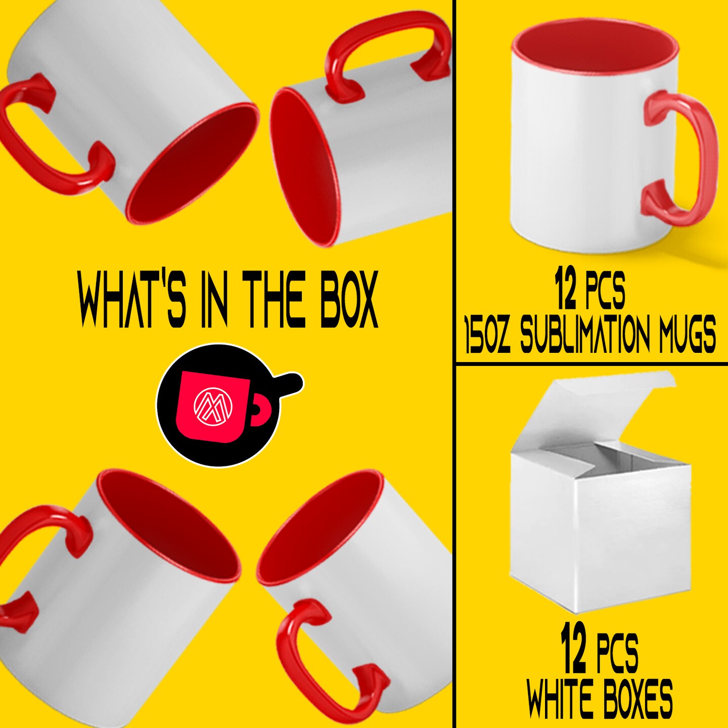 12 Pcs 15OZ El Grande Red Inside & Handle Sublimation Mugs With Gift Boxes