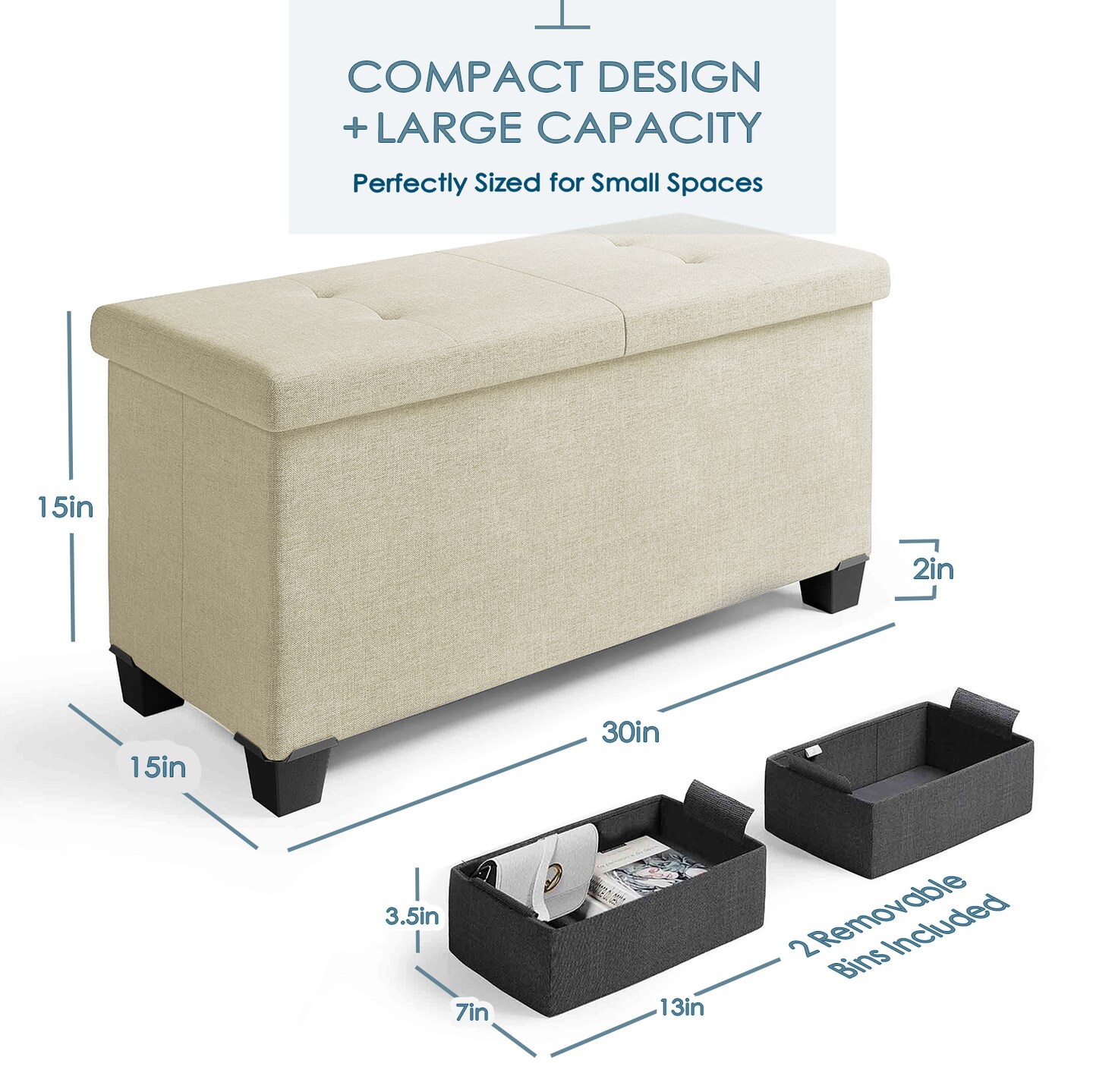 Storage Ottoman Bench with Storage Bins