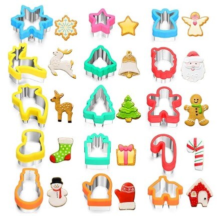 15-Piece Christmas Cookie Cutters Set for Xmas Holiday Party Favors Baking Stainless Steel Cutters Set Including Tree, Snowflake, Santa Claus, Gingerbread Man, Snowman, Elk, and Other Shapes