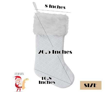 20.5 Inch White Christmas Stocking with Faux Fur Border Trim Handicraft Xmas Tree Decoration Ornaments
