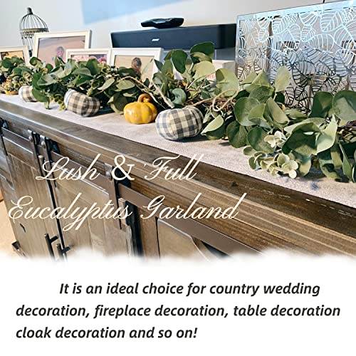 Garland 6.56 Ft Lush Silver Dollar Eucalyptus Leaves Boxwood Artificial Faux Greenery Garland Vines for Baby Shower Wedding Party Table Runner Room Home Mantle Decor