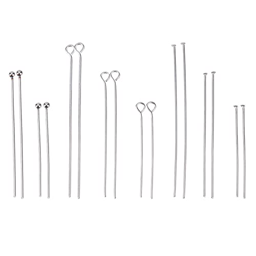 560 pieces 8 Styles 304 Stainless Steel Eye Pins 30mm 40mm 50mm Head Pins Ball 22 Gauge Head Pins Findings Open Eye Pin for Earring Bracelet Pendant Jewelry Making, Stainless Steel Color