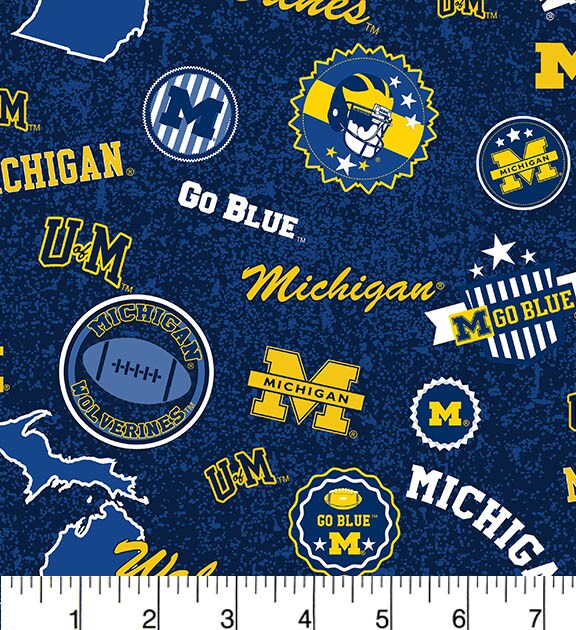 Sykel Enterprises-University of Michigan Cotton Fabric-Michigan Wolverines Home State Cotton Quilting Fabric