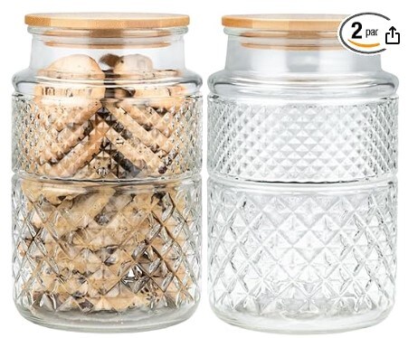 Set of 3 Round Glass Jars with Bamboo Lids - Decorative 23 Ounce ...