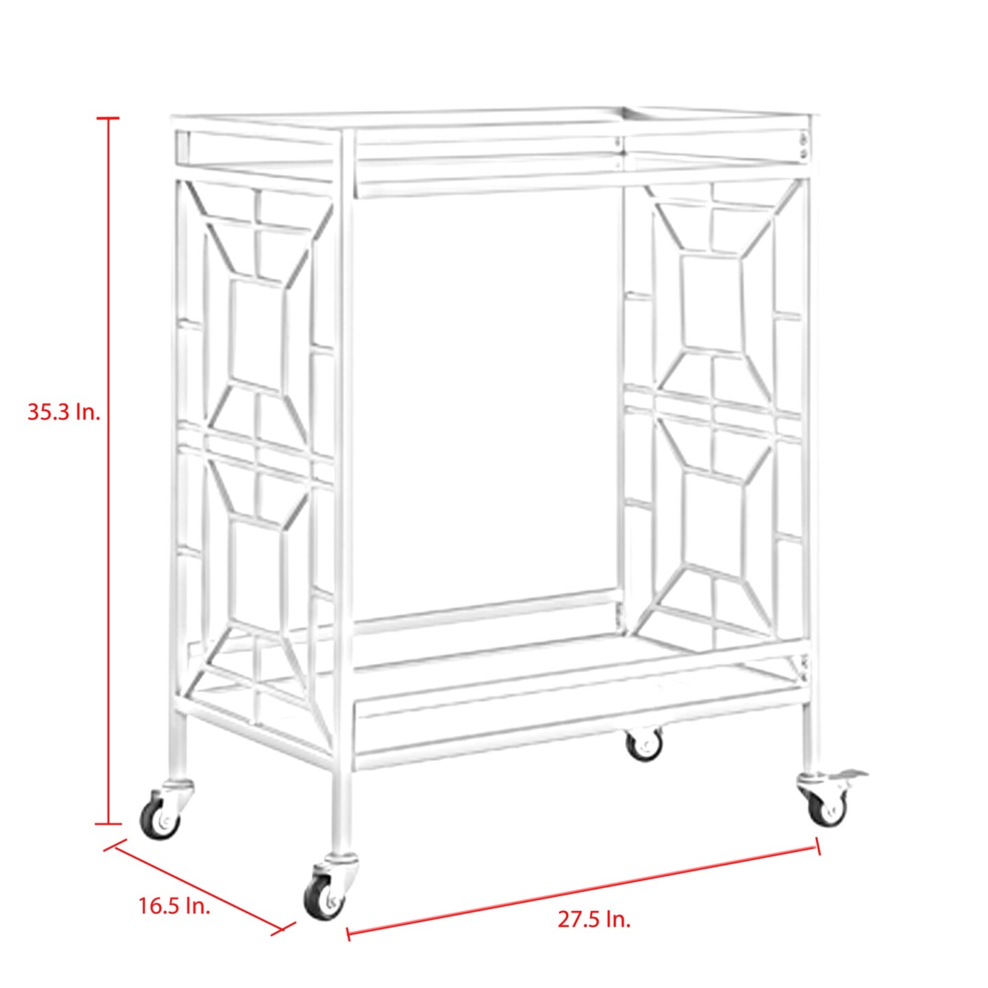 Mimi Glass Shelf Caster Leg Metal Bar/Serving Cart