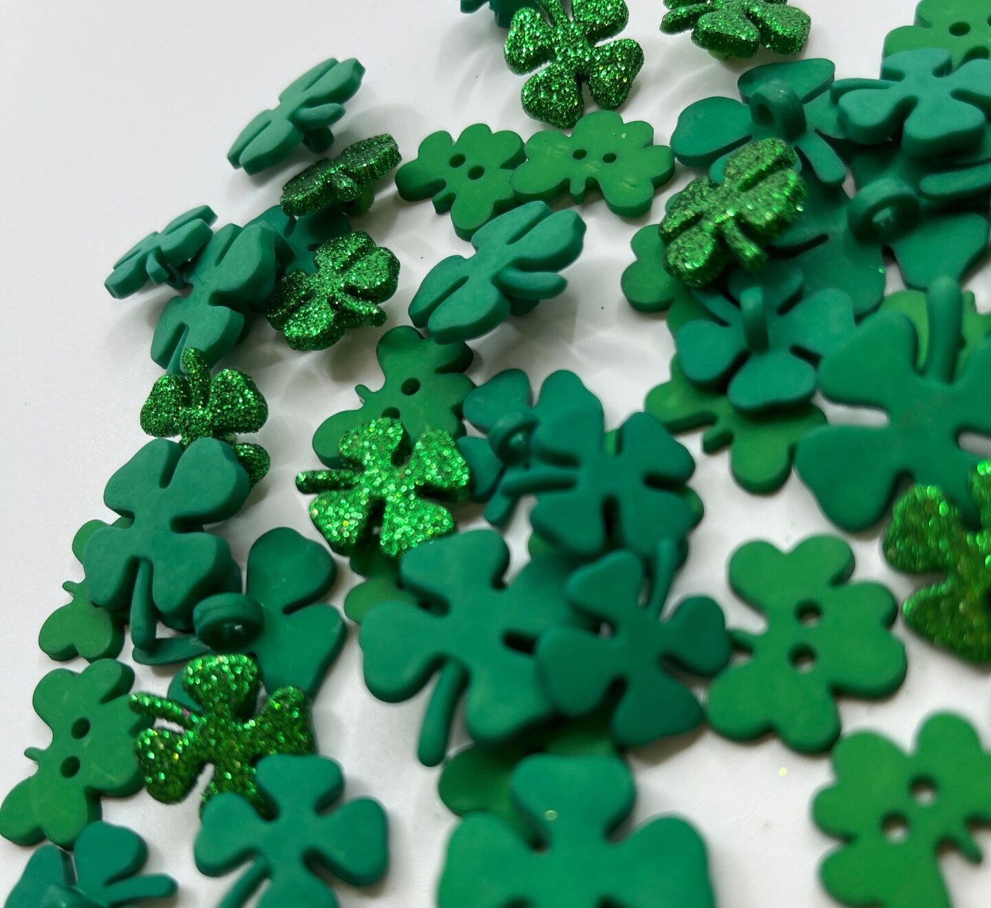 Buttons Galore Shamrock Button Assortment – 50 St. Patrick’s Day Novelty Buttons for Sewing & Crafts – Assorted Green Shamrock Designs