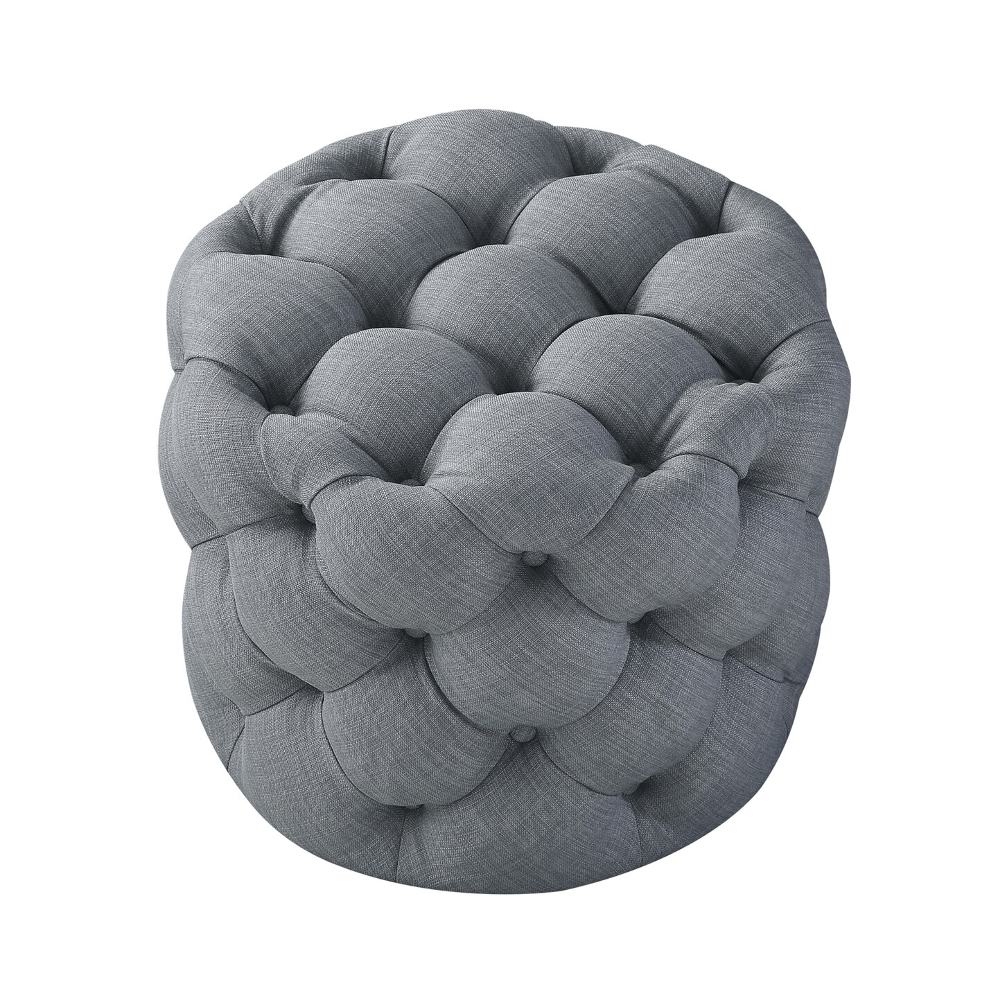 Marianna Linen/Velvet Tufted Allover Upholstered Round Ottoman, 1 Piece
