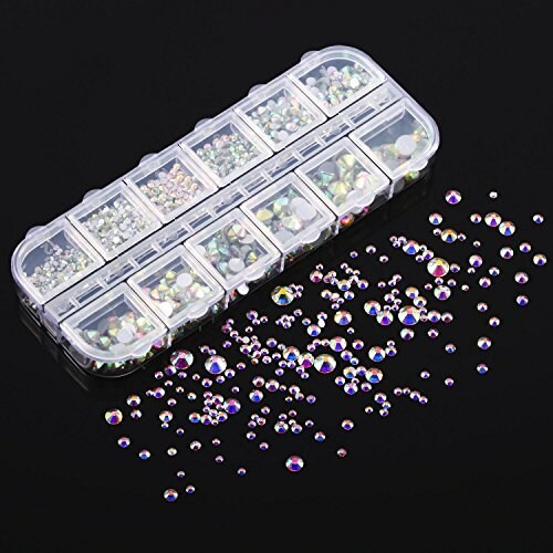 TecUnite 2000 Pieces Flat Back Gems Rhinestones 6 Sizes (1.5-6 mm) Round Crystal Rhinestones with Pick Up Tweezer and Rhinestones Picking Pen for Crafts Nail