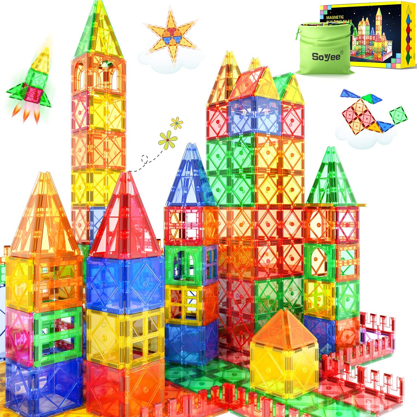 Boys and Girls Magnetic Tiles Building Blocks STEM Learning Toys Sensory Montessori Toys for Toddlers Kids