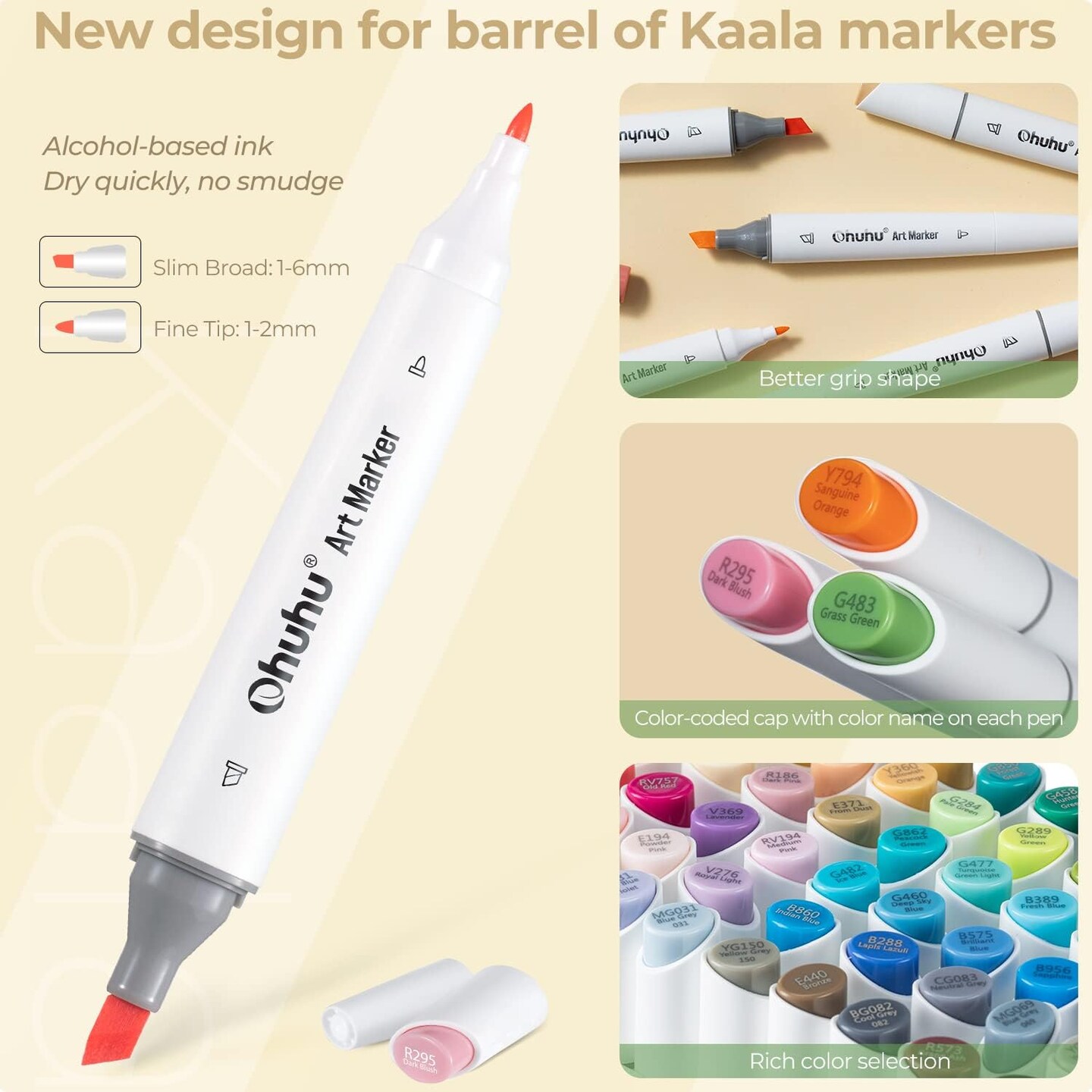 Ohuhu Alcohol Markers Slim Broad and Fine Double Tipped Art Marker Set for Artists Adults Coloring Drawing Landscape Design - 60 Colors Kaala Series of Ohuhu Markers with Refills Available